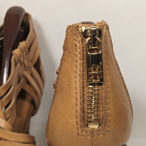 Tory Burch Tevray Huarache Tan Leather 4" Wedge Strappy Sandals Size 8M - Picture 7 of 11